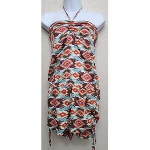 Ash & Emee Brown Teal Orange Aztec Print Strapless Romper Medium Lightweight